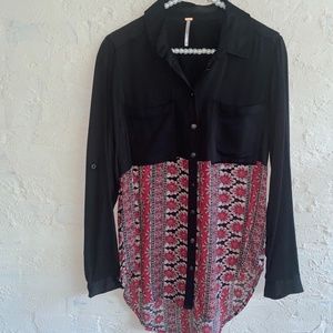 Free People Hi-Low Button Down Collared Blouse